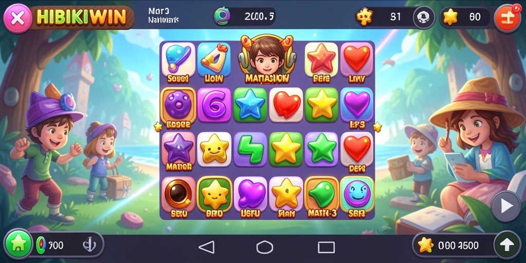 Tampilan gameplay seru HIBIKIWIN dengan tantangan Match-3.