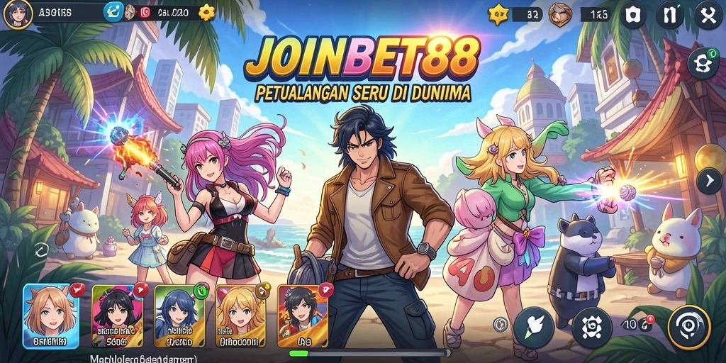 Tampilan gameplay menakjubkan dari JOINBET88 dengan karakter anime ikonik.