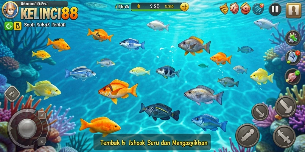 Gameplay KELINCI88 menampilkan aksi menangkap ikan yang seru.
