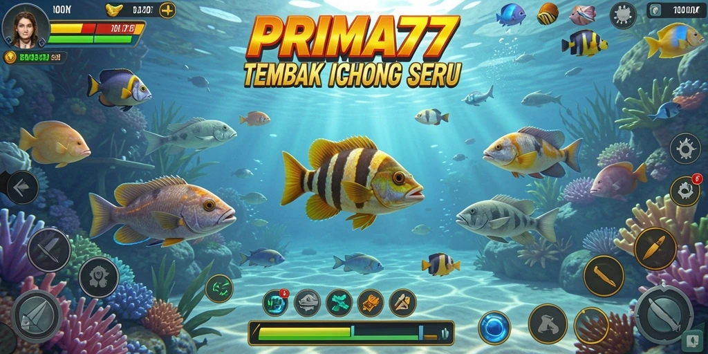 Tampilan gameplay yang memikat di PRIMA77 dengan aksi Tembak Ikan.