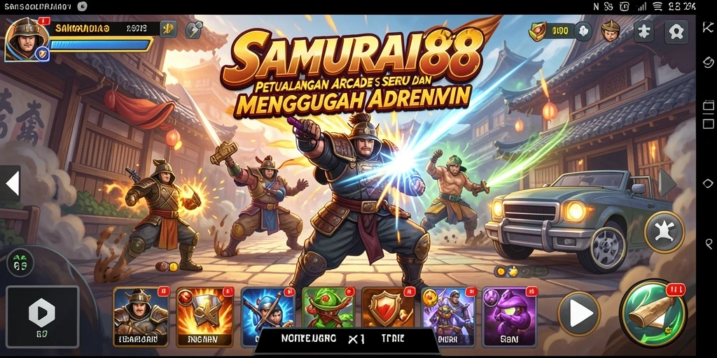 Screenshot menampilkan aksi seru karakter samurai dalam permainan Arcade.