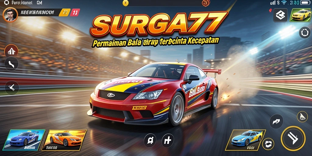 Screenshot gameplay SURGA77 menunjukkan aksi balap yang mendebarkan.