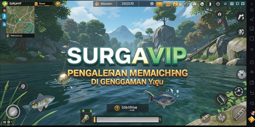 Tampilan gameplay <strong>SURGAVIP</strong> yang mendebarkan di lokasi memancing yang indah.