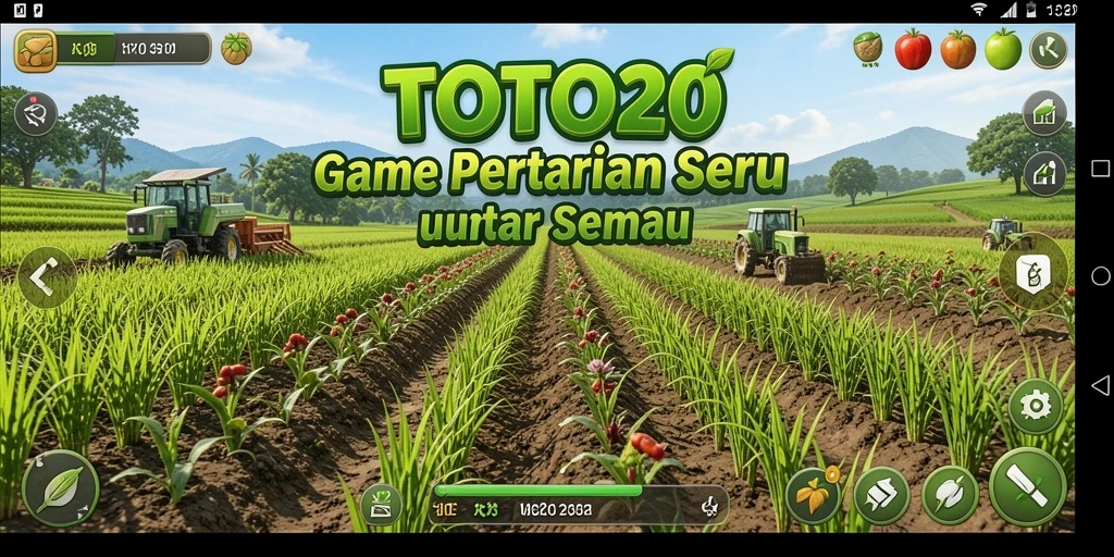 Tampilan gameplay seru dalam TOTO20 dengan aktivitas bertani yang menarik.